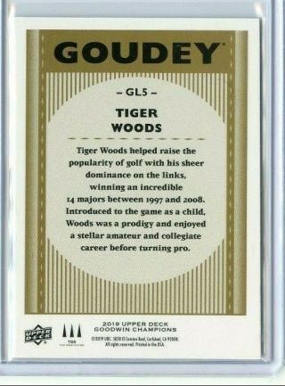 TIGER WOODS 2019 Upper Deck Goodwin Champions Goudey 3D Lenticular Short Print 2