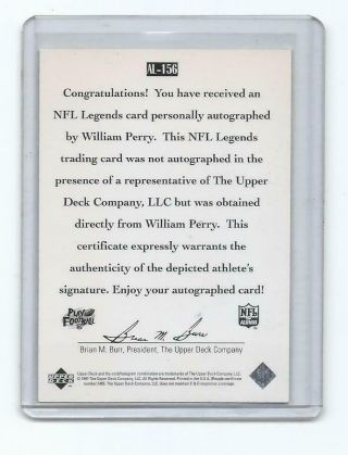 William Perry 1997 UD LEGENDS Auto CARD 156 Bears 2