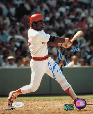 Jim Rice Autographed 8x10 Swinging In Red Helmet Photo - Jsa Authenticated