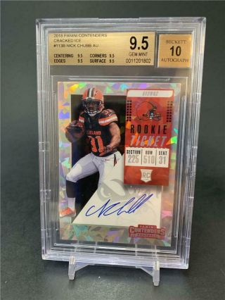 2018 Contenders Nick Chubb Rookie Ticket Cracked Ice Auto 23/24 Bgs 9.  5 10 Auto