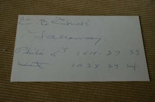 Chick Galloway Autographed Signed 3x5 Card 1919 Phila A 