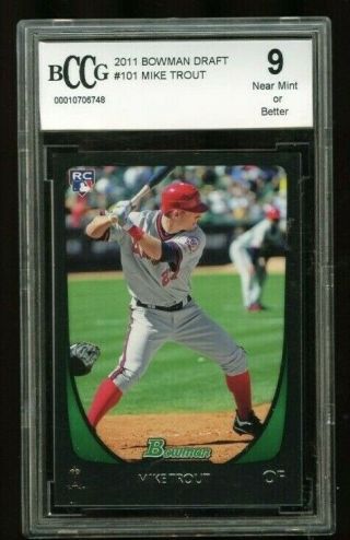2011 Bowman Draft Mike Trout Rc Rookie Card 101 Bccg 9 Angels