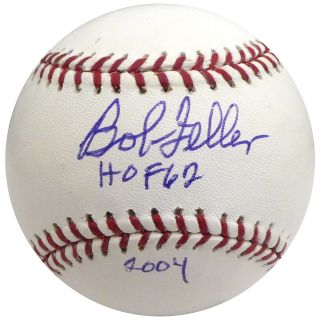 Bob Feller Autographed Signed Mlb Baseball Indians " Hof 62 " Beckett H75335