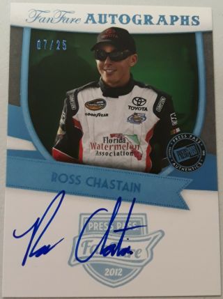 2012 Press Pass Fanfare Ross Chastain Auto Signature /25 Platinum Blue Autograph