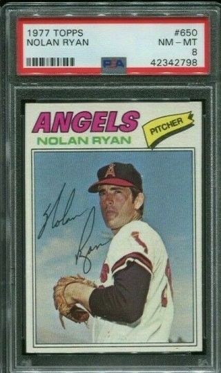 1977 Topps 650 Nolan Ryan Angels Card Psa 8 Nearmint -