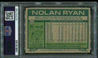 1977 TOPPS 650 NOLAN RYAN ANGELS CARD PSA 8 NEARMINT - 2