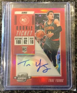 Trae Young 2018 - 19 Panini Contenders Optic Rookie On Card Auto Red 71/99