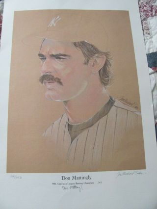 Autographed Lithograph Of Don Mattingly Limited Edition 143/343 By Jon Siau