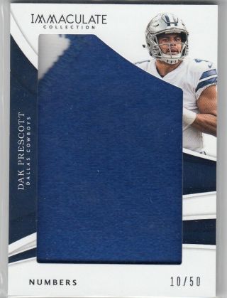 Dak Prescott /50 Cowboys Game Jersey Number Patch 2018 Panini Immaculate