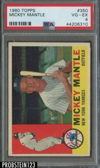 1960 Topps 350 Mickey Mantle York Yankees Hof Psa 4 Vg - Ex