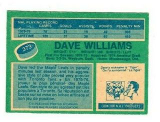 Dave Williams Rookie 76/77 OPC O Pee Chee 1976/77 No Creases 2