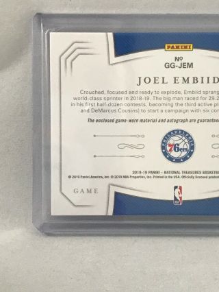 Jersey d 2018 - 19 National Treasure Joel Embiid Game Gear PATCH AUTO 21/25 76ers 5