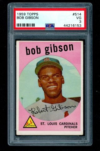 1959 Topps Baseball Card - 514 Bob Gibson Rookie Card High Number,  Psa 3 Vg
