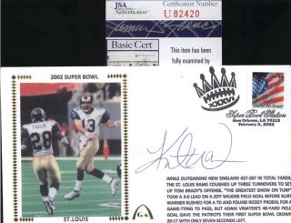 Kurt Warner Rams Hof Signed " 2002 Bowl " Gateway Cachet Fdc Cover - Jsa