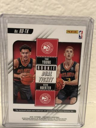 2018 - 19 Panini Contenders Rookie Dual Ticket Jersey Trae Young/Kevin Huerter 2