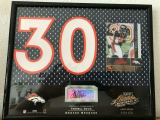 Terrell Davis Autographed Plaque: Framed 10x8 Signature,  Card,  And Jersey