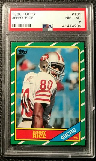 1986 Topps Jerry Rice Rc Psa 8 Nm - Mt 161.  Centering.  Rookie Football Card