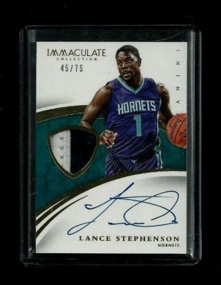 Lance Stephenson 2014 - 15 Immaculate Patch Auto /75 On - Card Hornets Lakers Sp