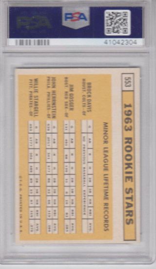 1963 TOPPS ROOKIE STARS 553 WILLIE STARGELL PIRATES ROOKIE PSA Authentic 2