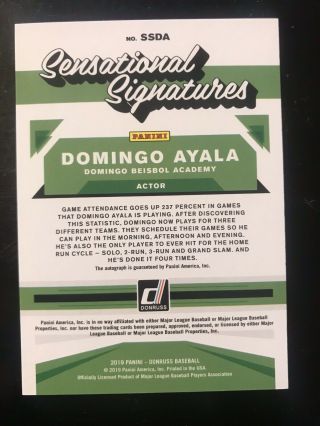 2019 Donruss Baseball DOMINGO AYALA Beisbol 04/25 AUTO On Card AUTOGRAPH RED SP 3