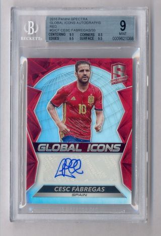 Cesc Fabregas 2016 Panini Spectra Global Icons Red Auto 8/30 Spain Bgs 9 10