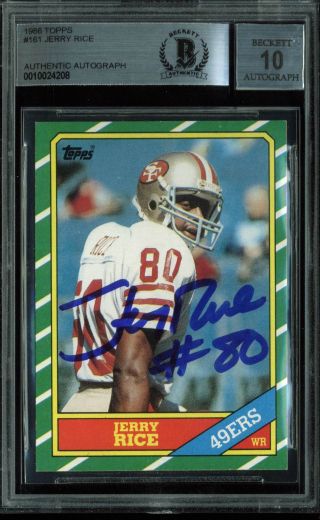 49ers Jerry Rice Signed Card 1986 Topps Rc 161 Auto Graded 10 Bas Slabbed