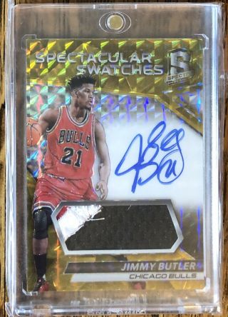 2016 - 17 Spectra Jimmy Butler Spectacular Swatches Gold 3 Color Patch Auto 1/10