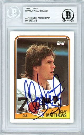 Clay Matthews Autographed Signed 1988 Topps Card 97 Browns Beckett 10737212