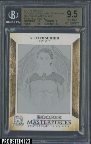 2017 - 18 Ud The Cup Exquisite Masterpiece Nico Hischier Rc 1/1 Plate Bgs 9.  5