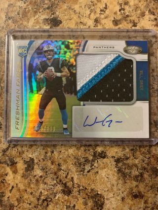 Panini Certified Will Grier Freshman Fabric Auto & 3 Color Patch Numbered