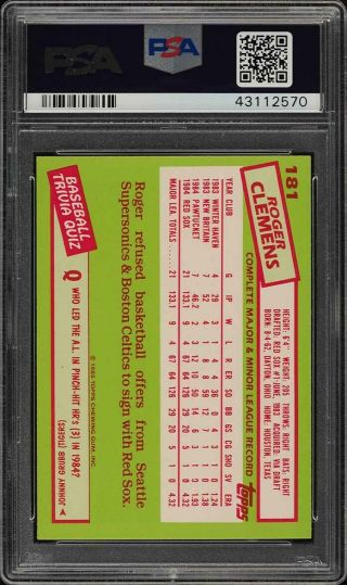 1985 Topps Tiffany Roger Clemens ROOKIE RC 181 PSA 9 (PWCC) 2