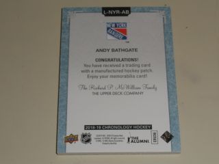 2018 - 19 Upper Deck Chronology Letterman Patches LETTER PATCH Andy Bathgate 05/35 2