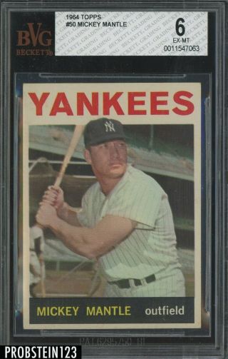 1964 Topps 50 Mickey Mantle York Yankees Hof Bvg 6 Ex - Mt