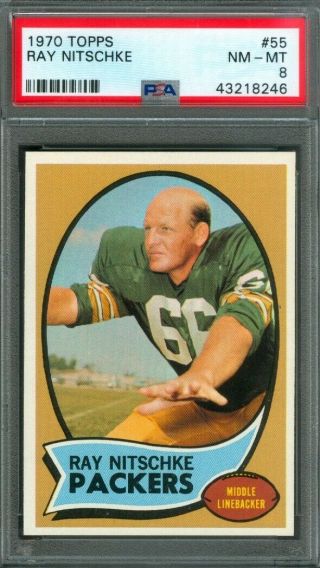 1970 Topps Football Ray Nitschke 55 Packers Psa 8 (nm - Mt)