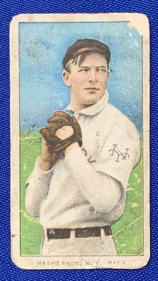 1909 - 1911 T206 Christy Mathewson Dark Cap Polar Bear Tobacco Baseball Card Old