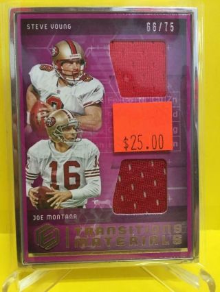 Steve Young Joe Montana 2018 Elements Transitions Material Patch 66/75 94 49ers