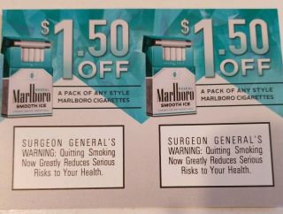 Marlboro Cigarette Coupons 40 × $1.  50 Off A Pack.  Total $60 Expires 9/30