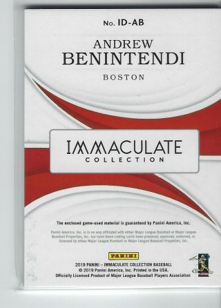 Andrew Benintendi /49 2019 Immaculate Dual Relic Game Boston Red Sox 2