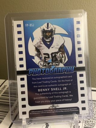 BENNY SNELL JR.  2019 LEAF FLASH PHOTOGRAPHY ROOKIE ON CARD AUTO STEELERS 2