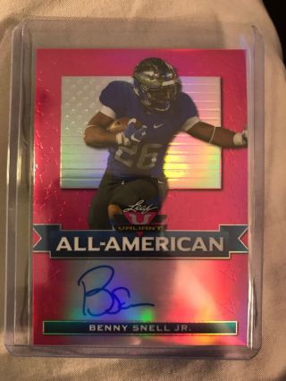 Benny Snell Jr.  2019 Leaf Valiant Rookie Autograph Pink 9/15 Auto Steelers