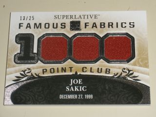 2014 - 15 Itg Superlative Famous Fabrics 1000 Point Club 3 Jersey Joe Sakic 13/25