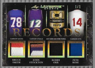 Bruce Smith Stockton 2019 Leaf Ultimate Sports Records Jersey Patch True 1/1