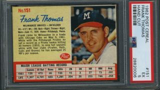 1962 Post Cereal 151 Frank Thomas,  Milwaukee Braves,  Psa 5