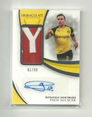 2018 - 19 Immaculate Paco Alcacer 2 - Color Patch Match Worn Acetate Autograph 01/99