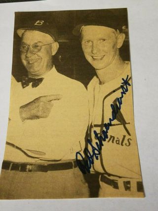 Red Schoendienst (d.  2018) Autographed 3 " X5 " B&w Cut Photo From Newspaper