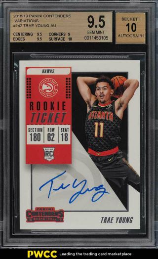 2018 Panini Contenders Ball Behind Trae Young Rookie Rc Auto 142 Bgs 9.  5 (pwcc)