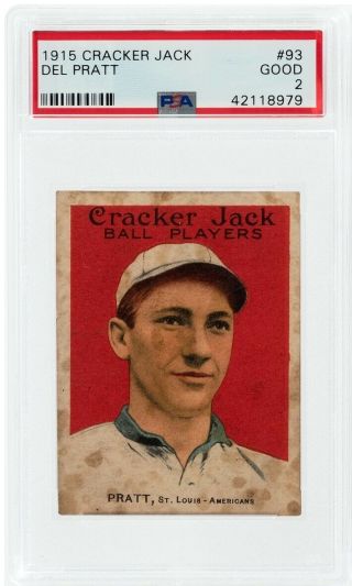 1915 Cracker Jack Baseball Card 93 Del Pratt,  Psa 2 Good (st.  Louis Browns)