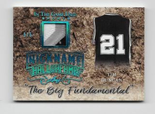 2019 Leaf In The Game Sports Nicknames Patch 5/5 Tim Duncan " Big Fundamental "