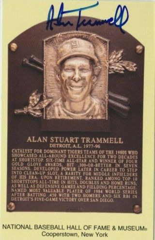 Alan Trammell Signed Autograph Hof Plaque Postcard Hall Of Fame Tigers