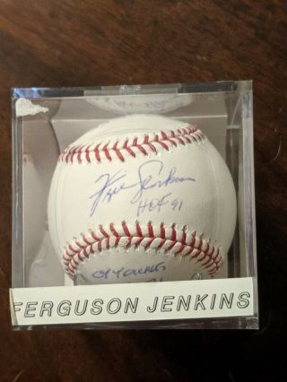 Ferguson Jenkins,  Chicago Cubs Hof Pitcher,  Signed Ball With Inscriptions Jsa